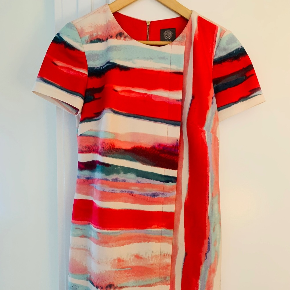 Vince Cameo Watercolor Sheath Dress w/ Exposed Zipper